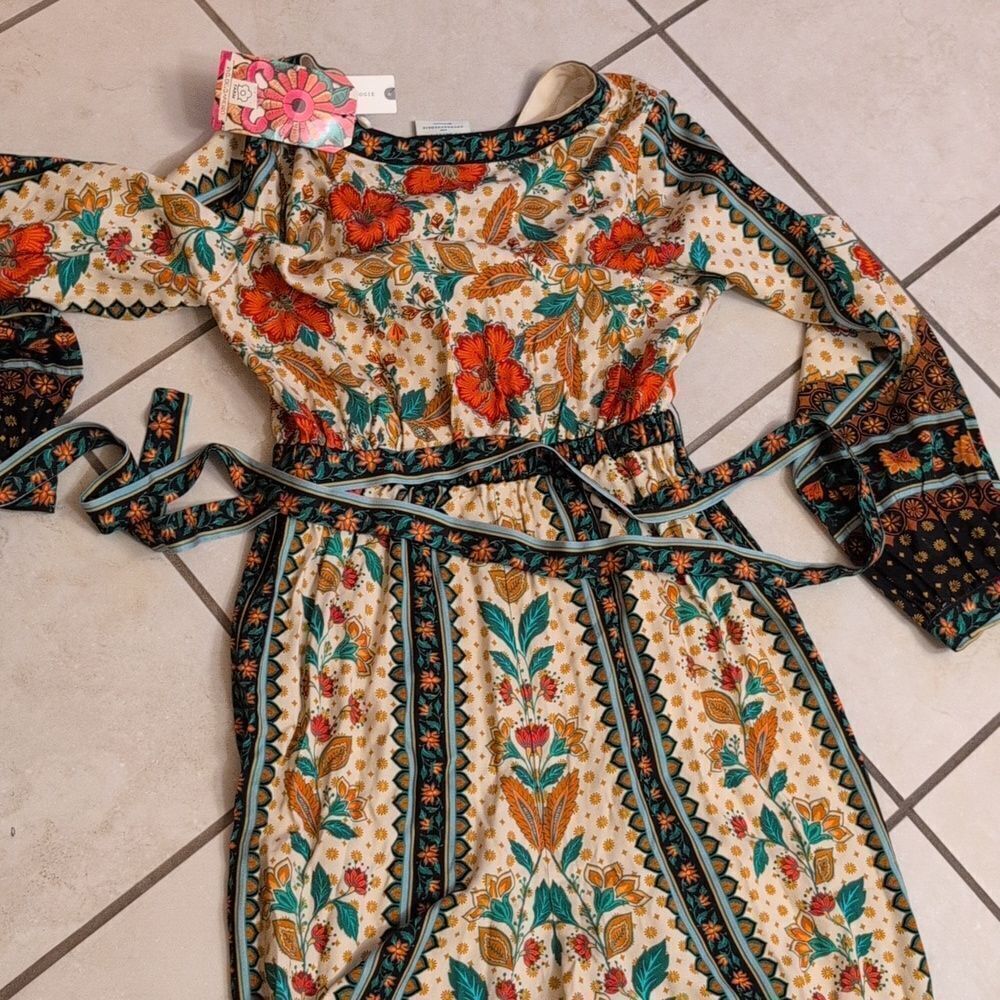 NWT Farm Rio x Anthropologie Floral Wrap Jumpsuit Black Motif Size S - Picture 4 of 13